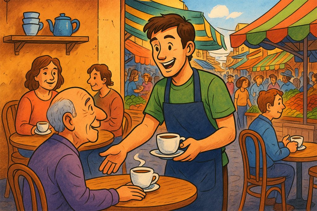 האירוח בבית קפה לא פחות חשוב מהקפה עצמו. אילוסטרציה