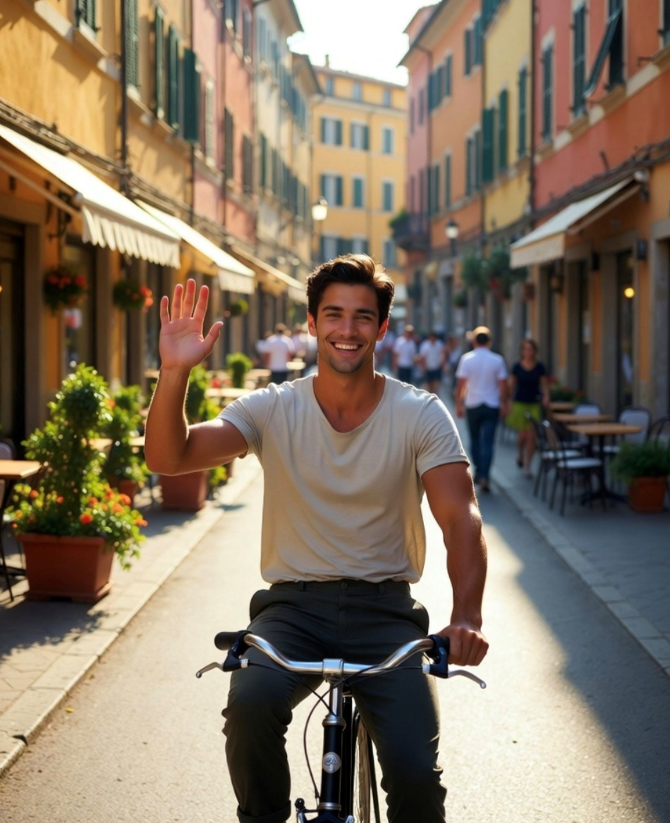 פתאום הייתי שוב בפירנצה, צוחק על האופניים בפיאצה דלה סטָאצְיּוֹנֶה. אילוסטרציה