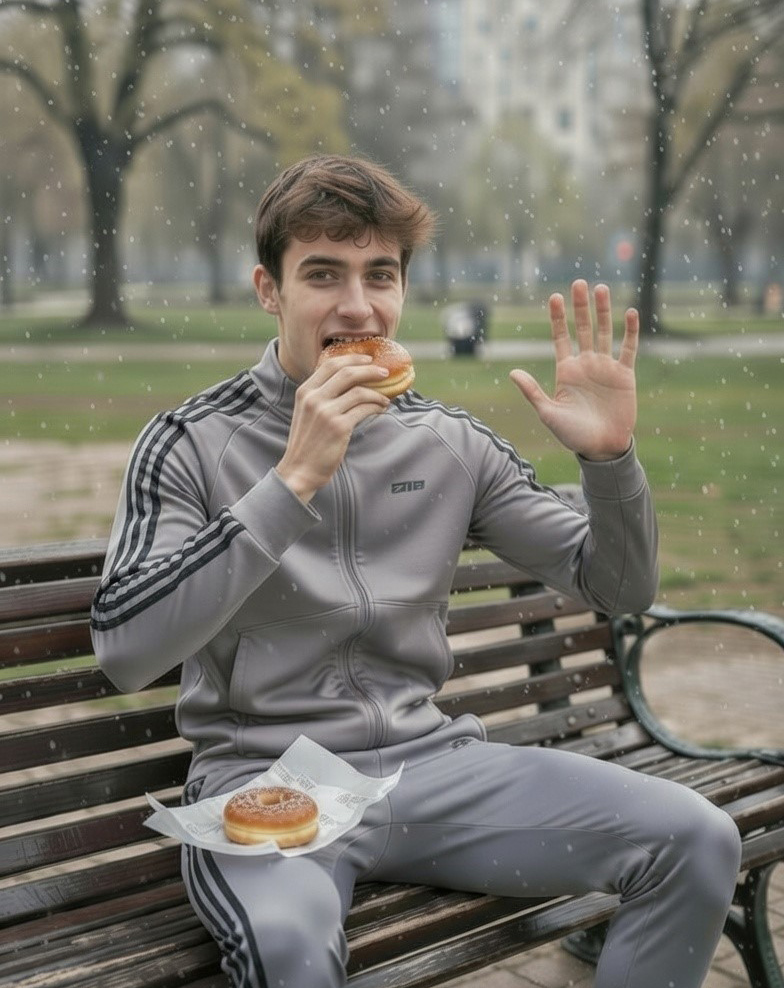 אוכל בומבולוני מסוכרים על ספסל בגן ציבורי במילאנו. אילוסטרציה