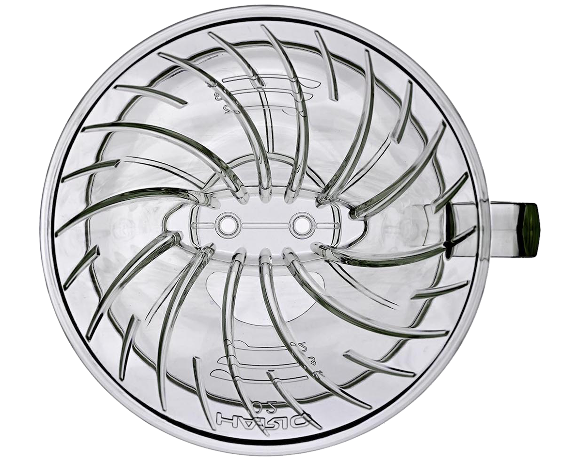 דריפר פגסוס עם תחתית שטוחה וצלעות ספירליות עמו ב-V60. צילום: Hario