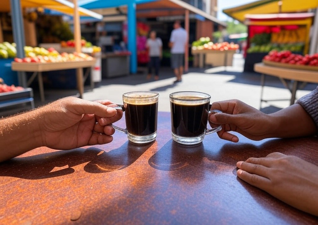 שותים קפה שחור בשוק