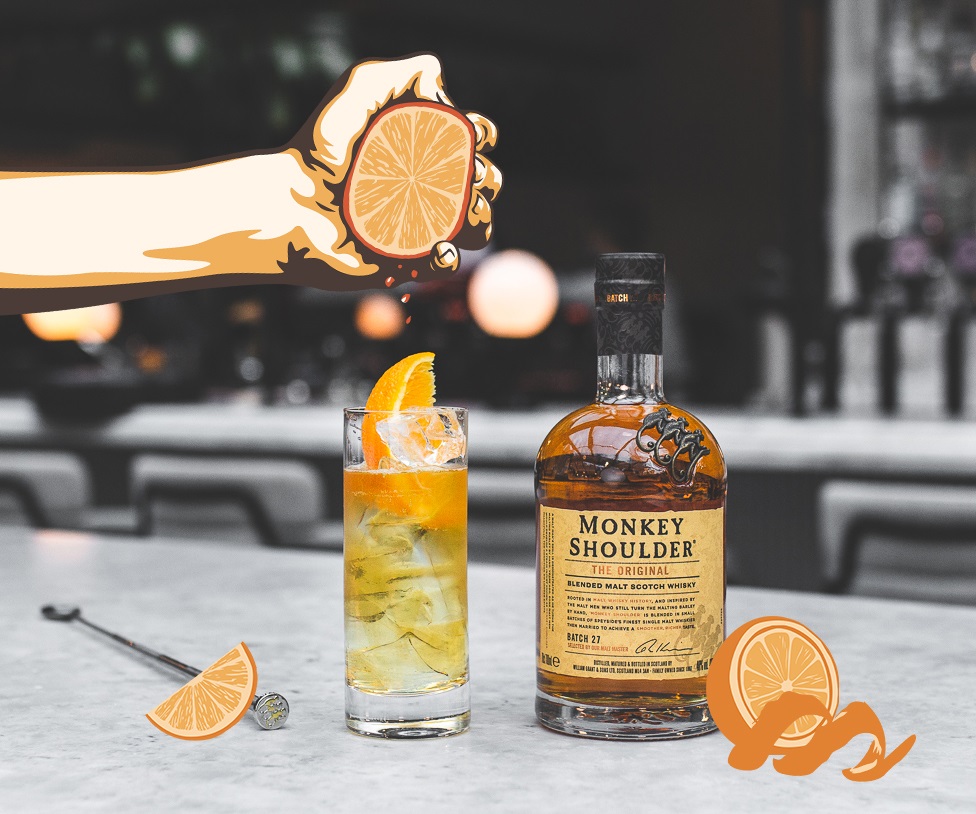 קוקטייל עם וויסקי מאנקי שולדר. צילום: Monkey Shoulder הכרם