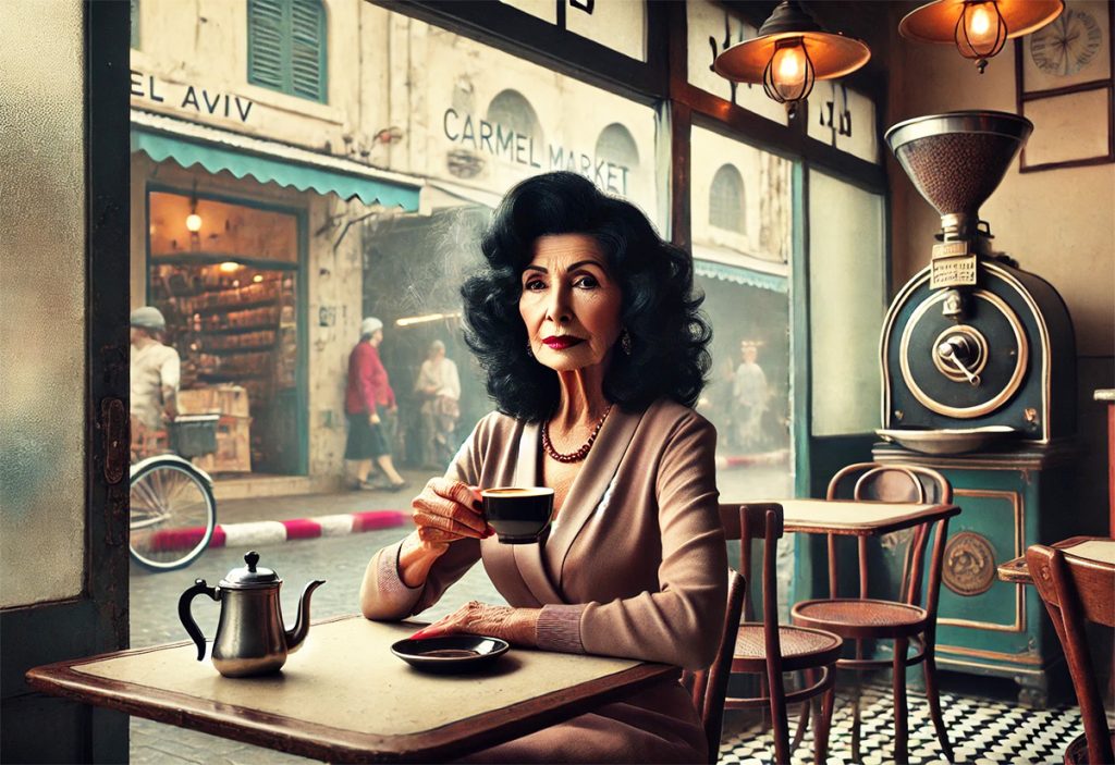 גבי בלולו שותה קפה מהתערובת הכהה שרשומה על שמה. אילוסטרציה