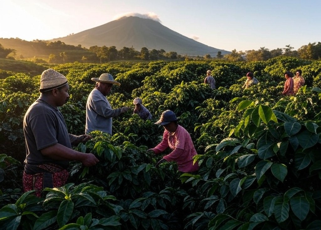קפה שגדל למרגלות הרי געש. אילוסטרציה