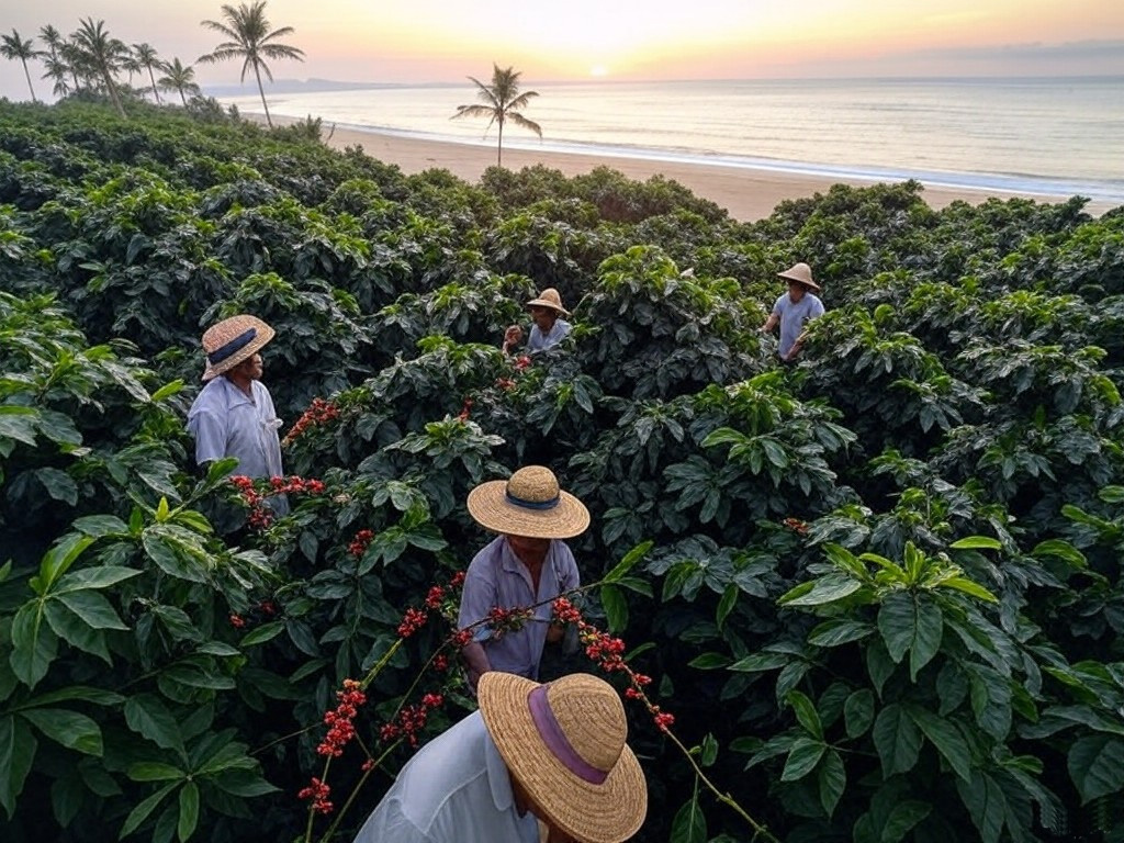 מטע קפה באינדונזיה, טעמה של האל קאריביה אקזוטי ומתוק כמו שבוע של חגיגות בחוף נידח בקצה העולם. אילוסטרציה