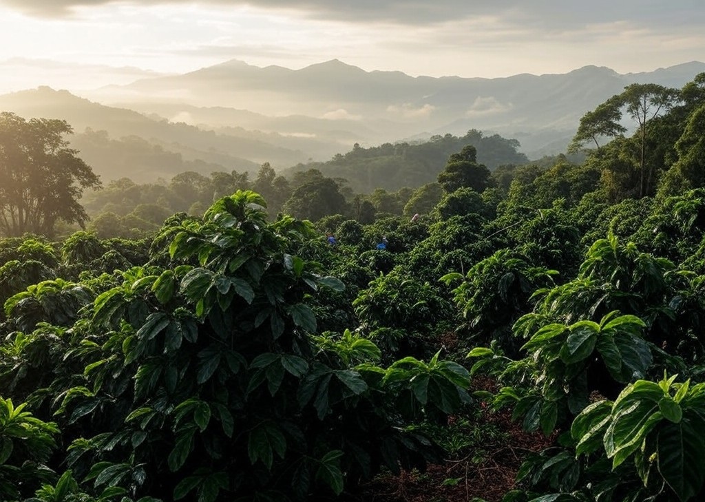 מטע קפה בהרים של אל סלבדור. אילוסטרציה