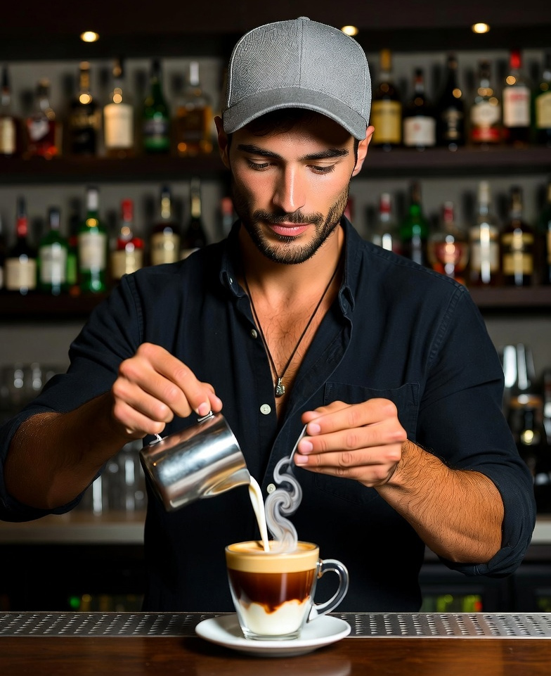 בריסטה מכין קפוצ'ינו עם אקסטרה חלב מוקצף וקינמון. אילוסטרציה