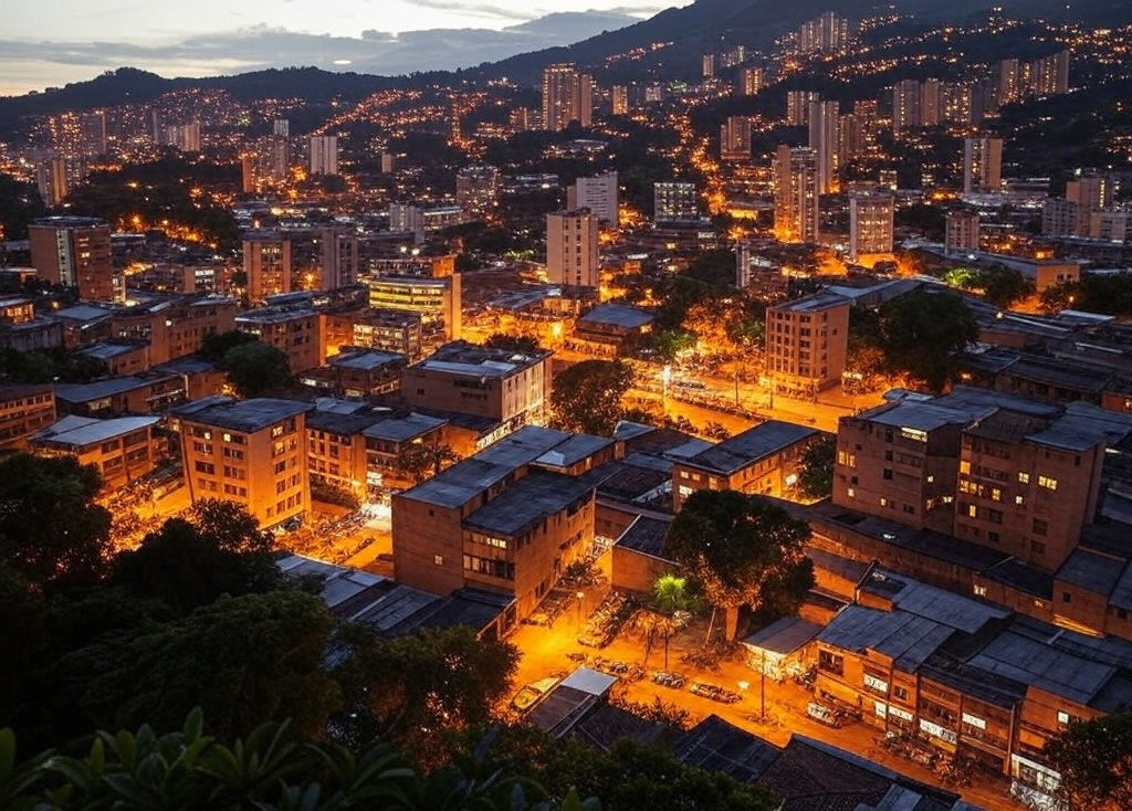 מדיין בקולומביה - העיר המוארת שבלב הג'ונגל. אילוסטרציה