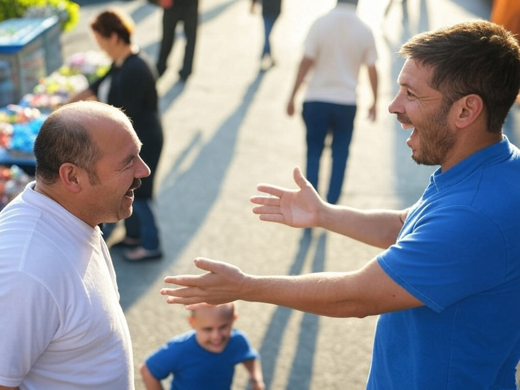 מוריס הגרוזיני ואיציק הקטן יורדים אחד על השני בשוק הכרמל. אילוסטרציה