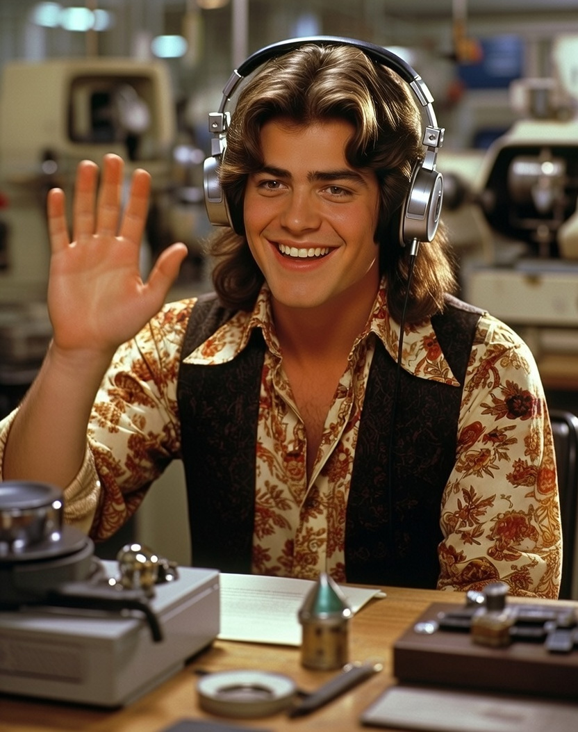 שנות ה-70, עובד בליטוש יהלומים עם אוזניות ענק על הראש. אילוסטרציה