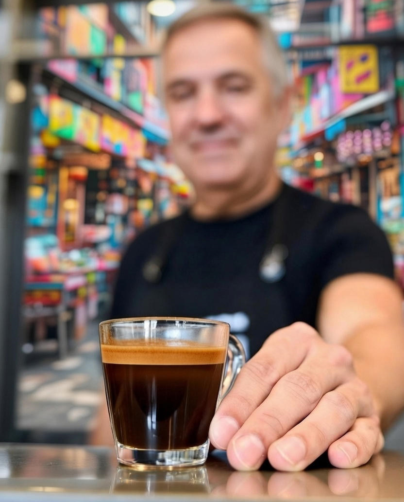 שבתאי מהחולצות והאספרסו הקבוע שלו. אילוסטרציה