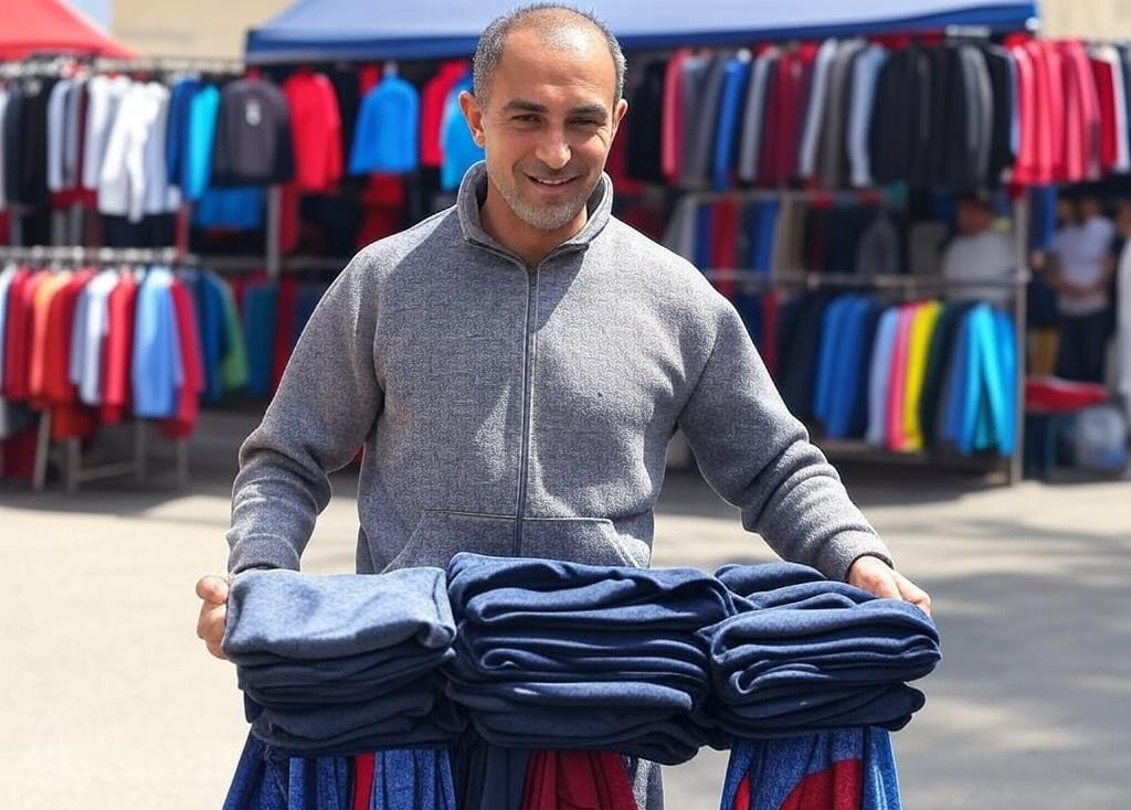 איציק מהבסטה של הטרנינגים בשוק הכרמל. עיבוד AI: איתי שקד