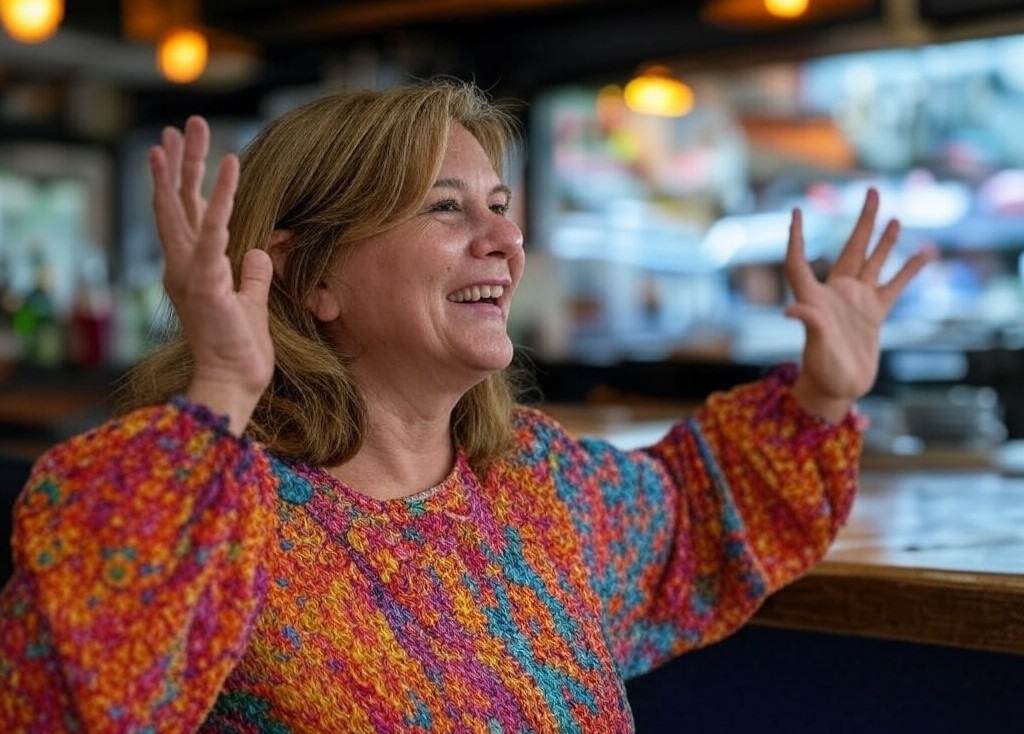 ירדנה נכנסת לחנות בצעדי ריקוד. עיבוד AI: איתי שקד