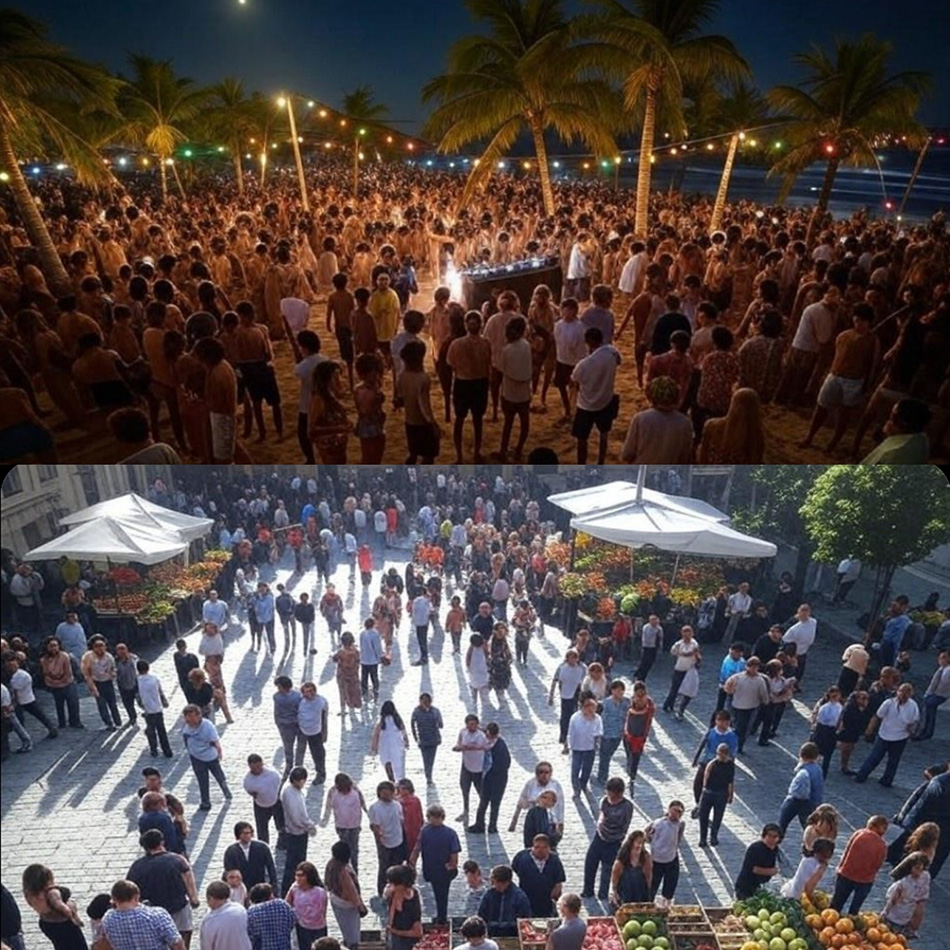 מסיבה באילת ובשוק הכרמל. עיבוד AI: איתי שקד